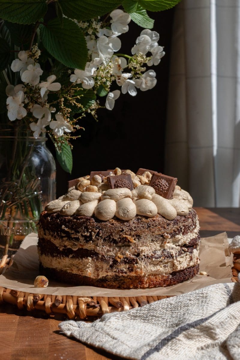 The full marbled chocolate hazelnut espresso cake.