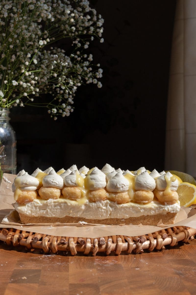 The whole lemon tiramisu no bake cheesecake.