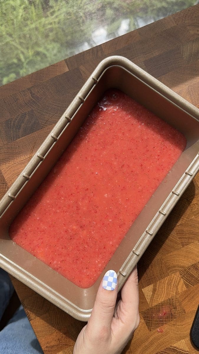 The sorbet in a loaf pan.