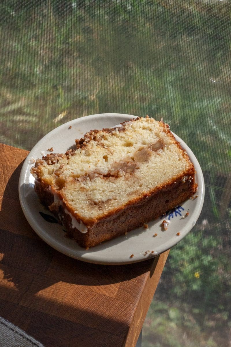 Slice of apple fritter bread.