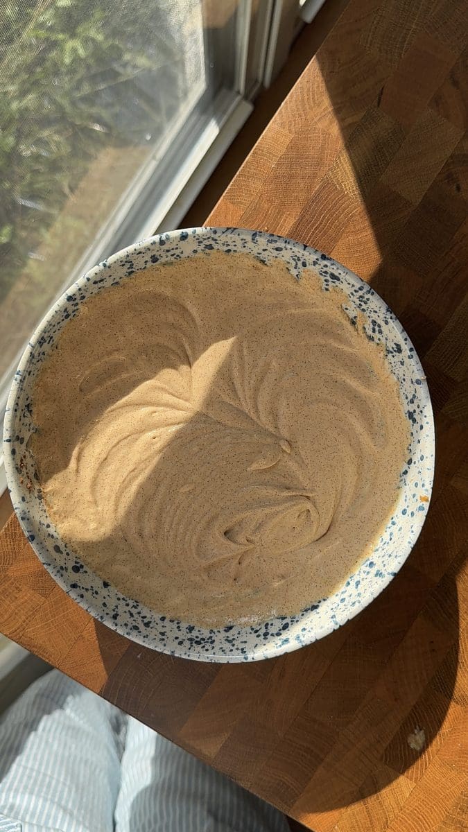 The mascarpone, pumpkin, salt, vanilla, and pumpkin pie spice mixed together.
