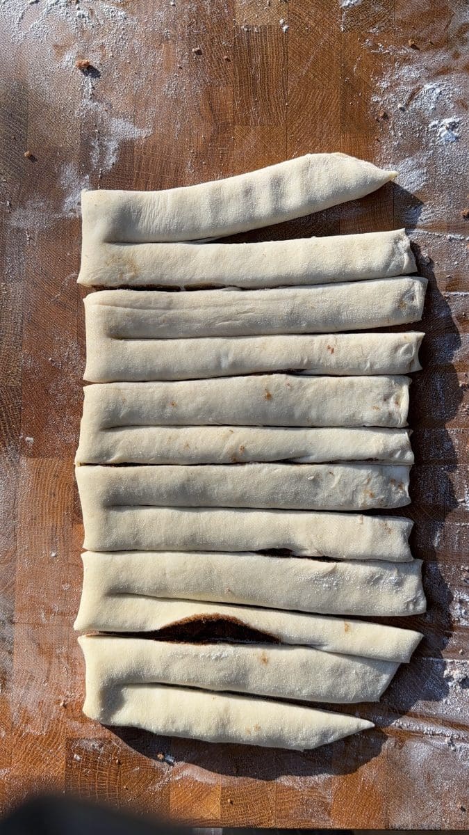 The dough cut into strips