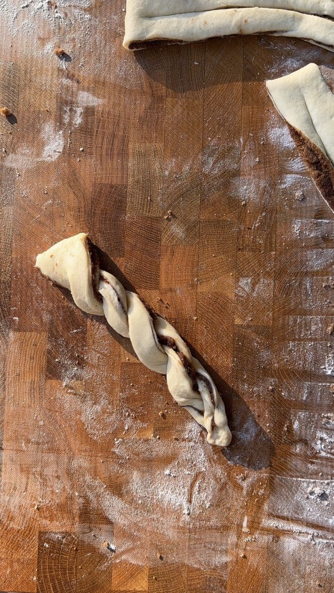 A strip of dough twisted up.