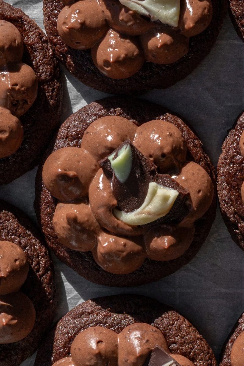 Close up of the mint chocolate bark cookies.