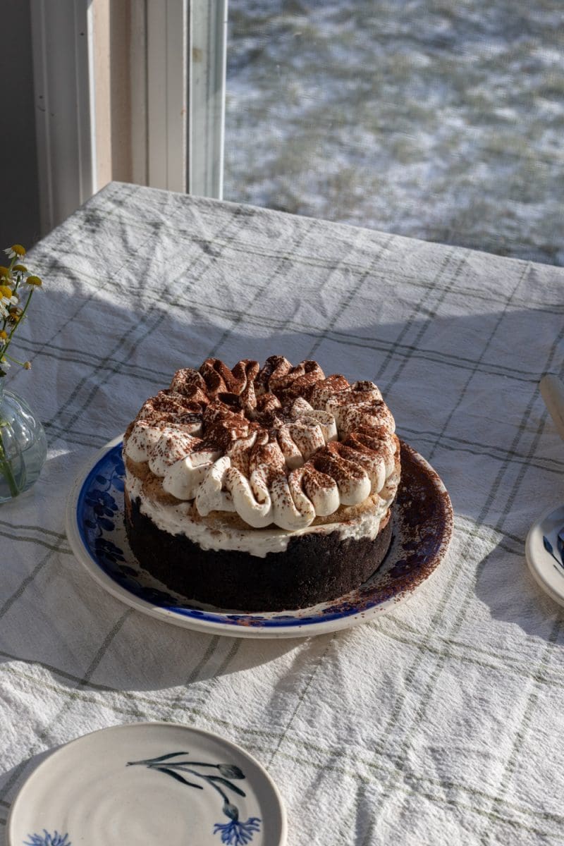 Angled view of the french silk tiramisu.