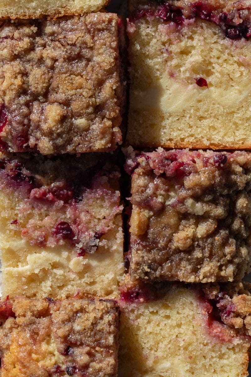 Close up of the berry cream cheese crumb cake.